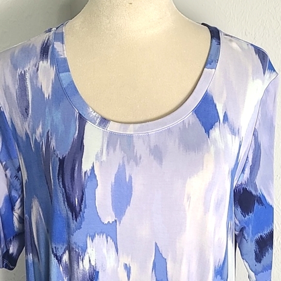 LOGO Blue & White Patterned Midi-Dress with Side Pockets, Size Large - Picture 3 of 11